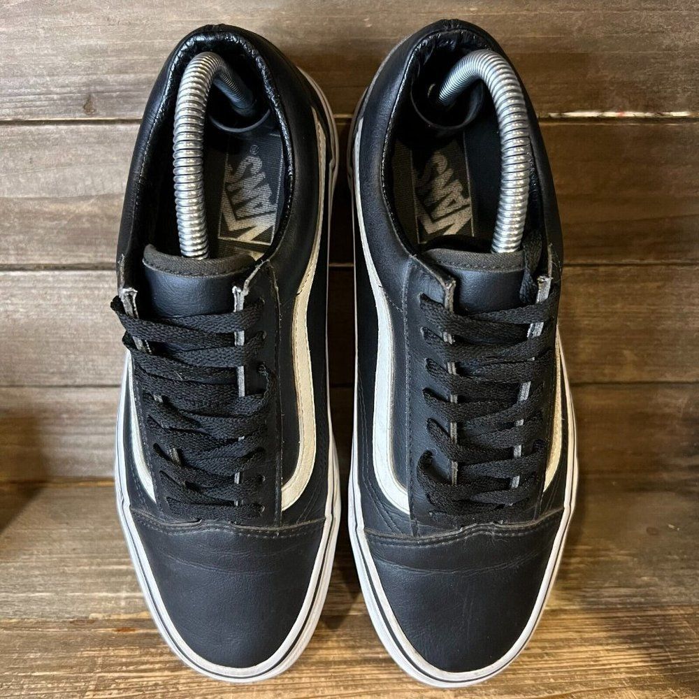 Womens Vans Old Skool Skateboard‎ Black Leather Shoes Sneakers Size 7.5M 9W GUC - Picture 3 of 7